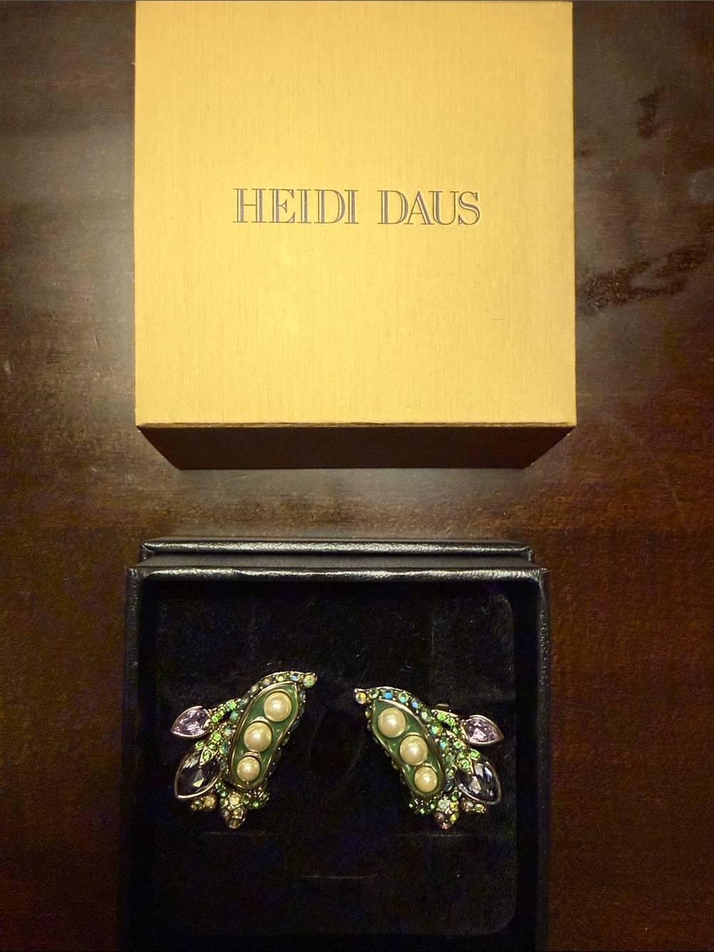 Heidi Daus Green Crystal, Pearl & Purple Accent Earrings omega